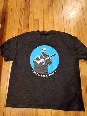 Black Graphic Zach Bryan T-Shirt with Blue Circle Guitar Motif